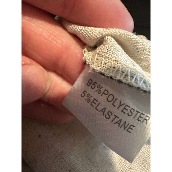 Micas Women's Large Beige Colorblock Faux Leather Linen Ruched Long-Sleeve Shirt - Picture 9 of 10